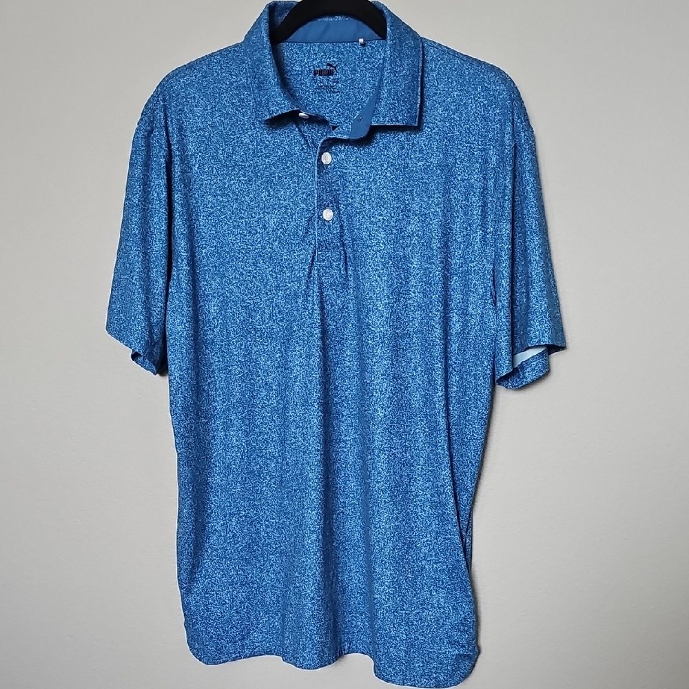 Puma Men's Cloudspun Speckled Blue Medium Golf Short Sleeve Polo Shirt